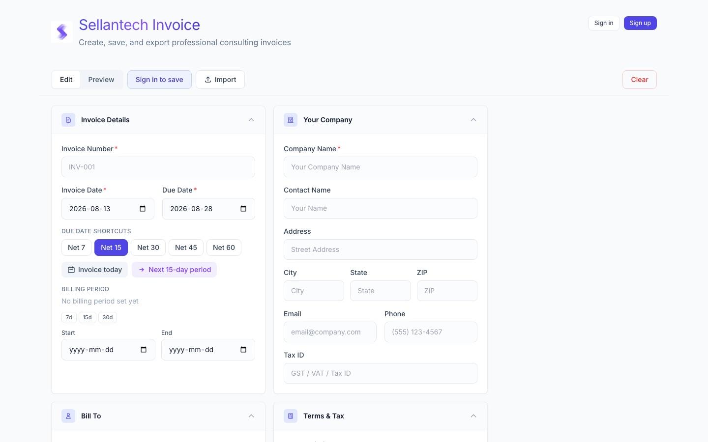Sellantech Invoice — overview